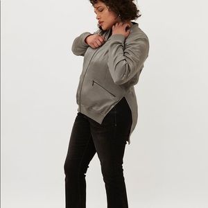 Universal standard oyster bomber gray satin jacket